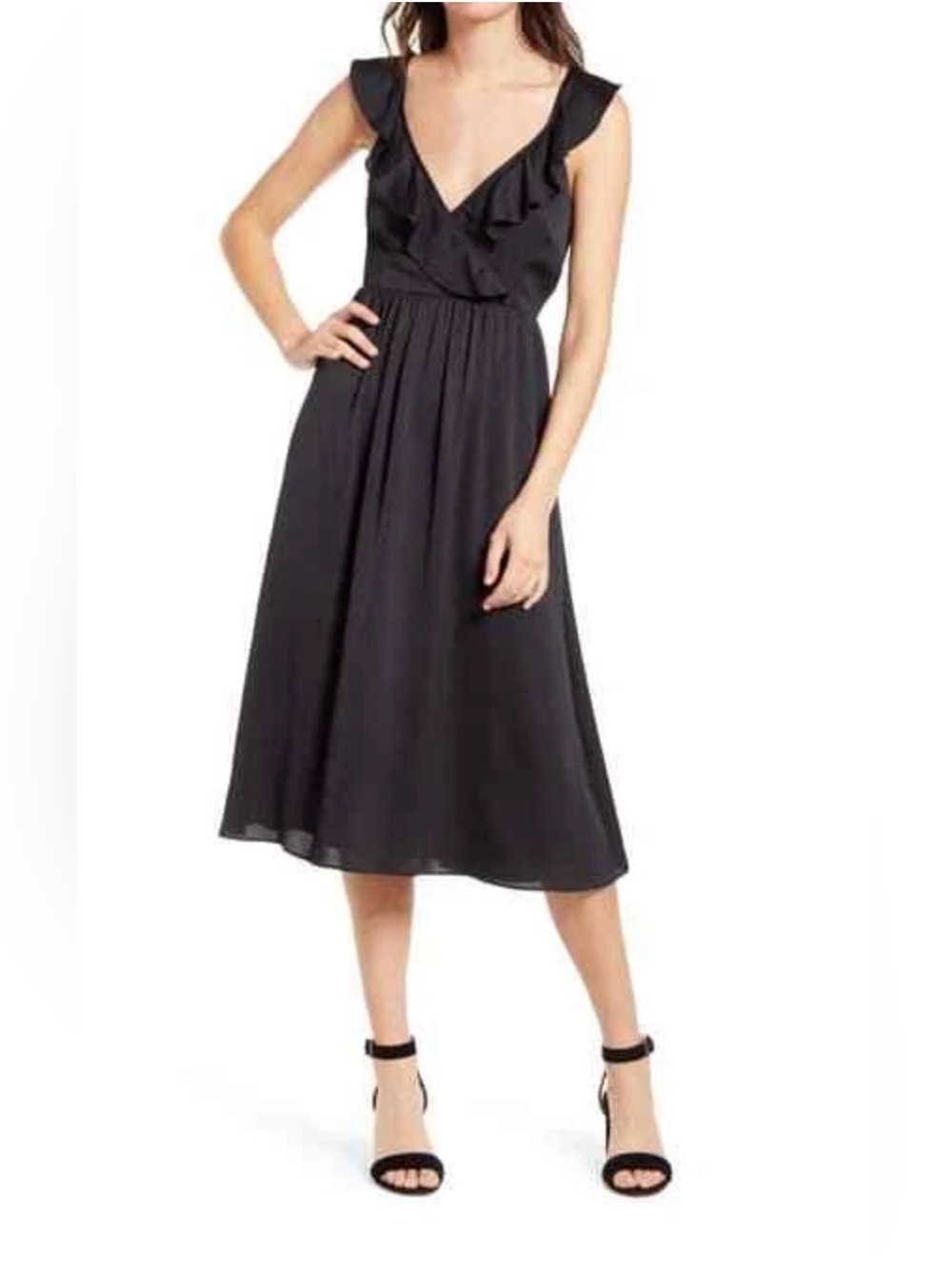 Madewell ruffle front cross back midi dress